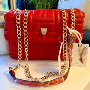 JESSICA SIMPSON Gillian Quilted Shoulder/Crossbody Chain Bag in Crimson Red
